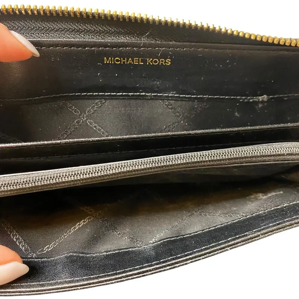 Michael Kors Women's Cotton Canvas Jet Set Travel Zip Around Continental Wallet